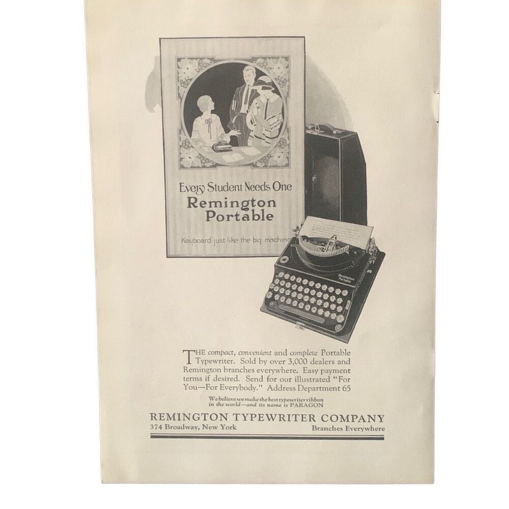 Vintage 1923 Remington Portable Typewriter Every Student Ad Advertisement